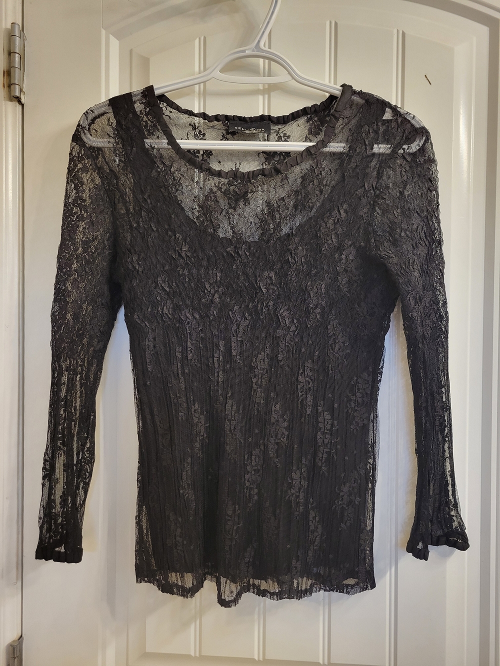 2/$20 Sheer Black Lace Long-Sleeve Blouse